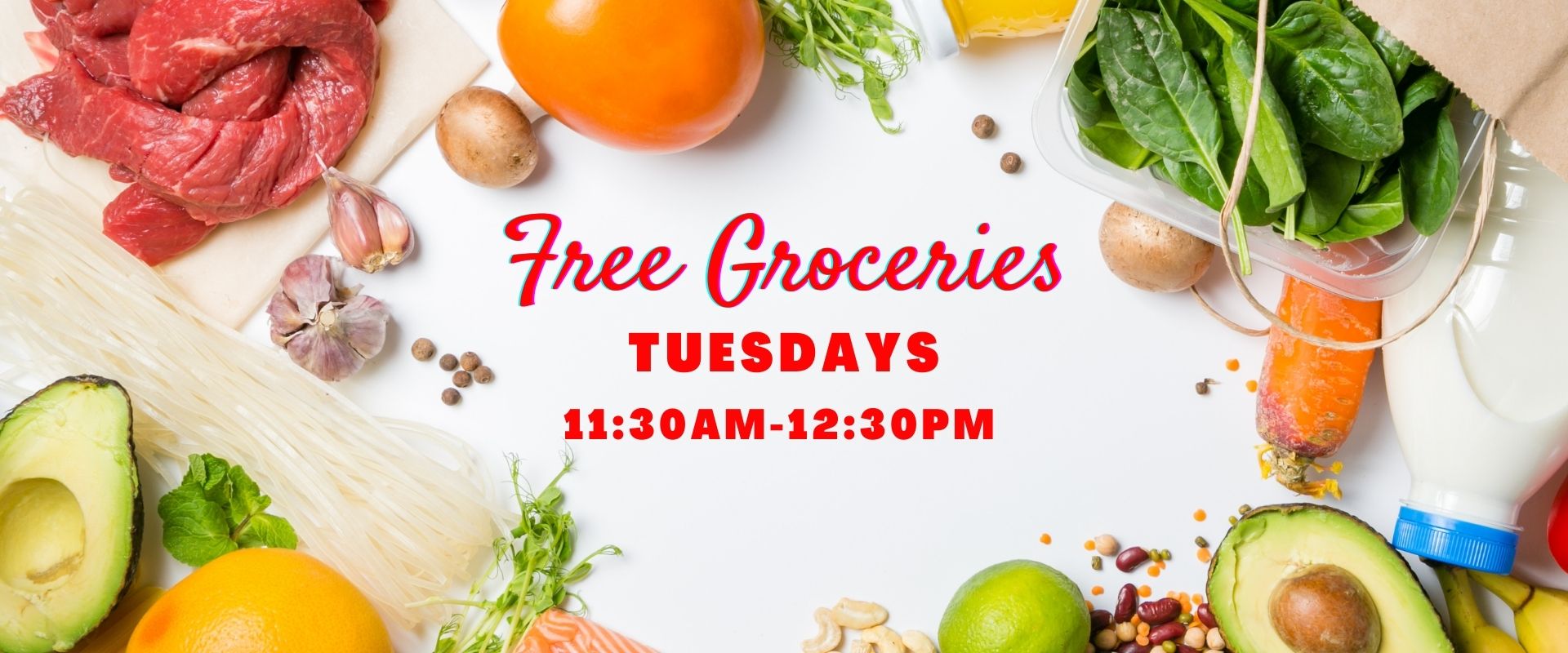 A poster on Free Groceries on Tuesdays